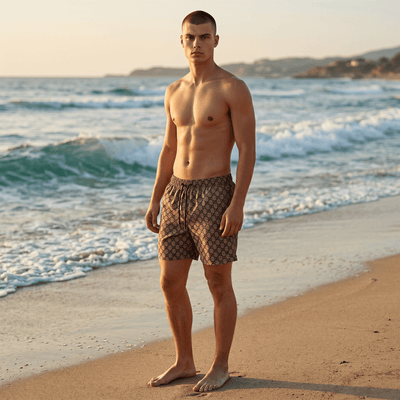 Gucci Monogram Swim Shorts – Sand Brown Edition 🌊 - MASTERPIECE