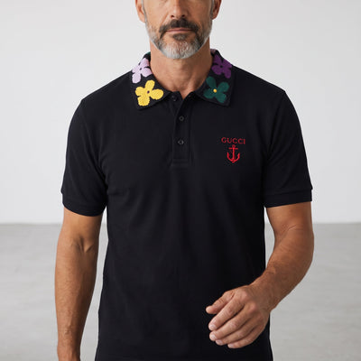 Gucci Polo – Black Floral Collar 🌺 - MASTERPIECE