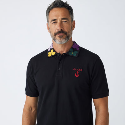 Gucci Polo – Black Floral Collar 🌺 - MASTERPIECE