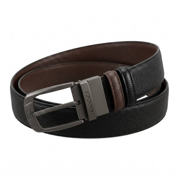 🖤 Gucci Reversible Textured Leather Belt – Black & Brown | 125 CM ✨