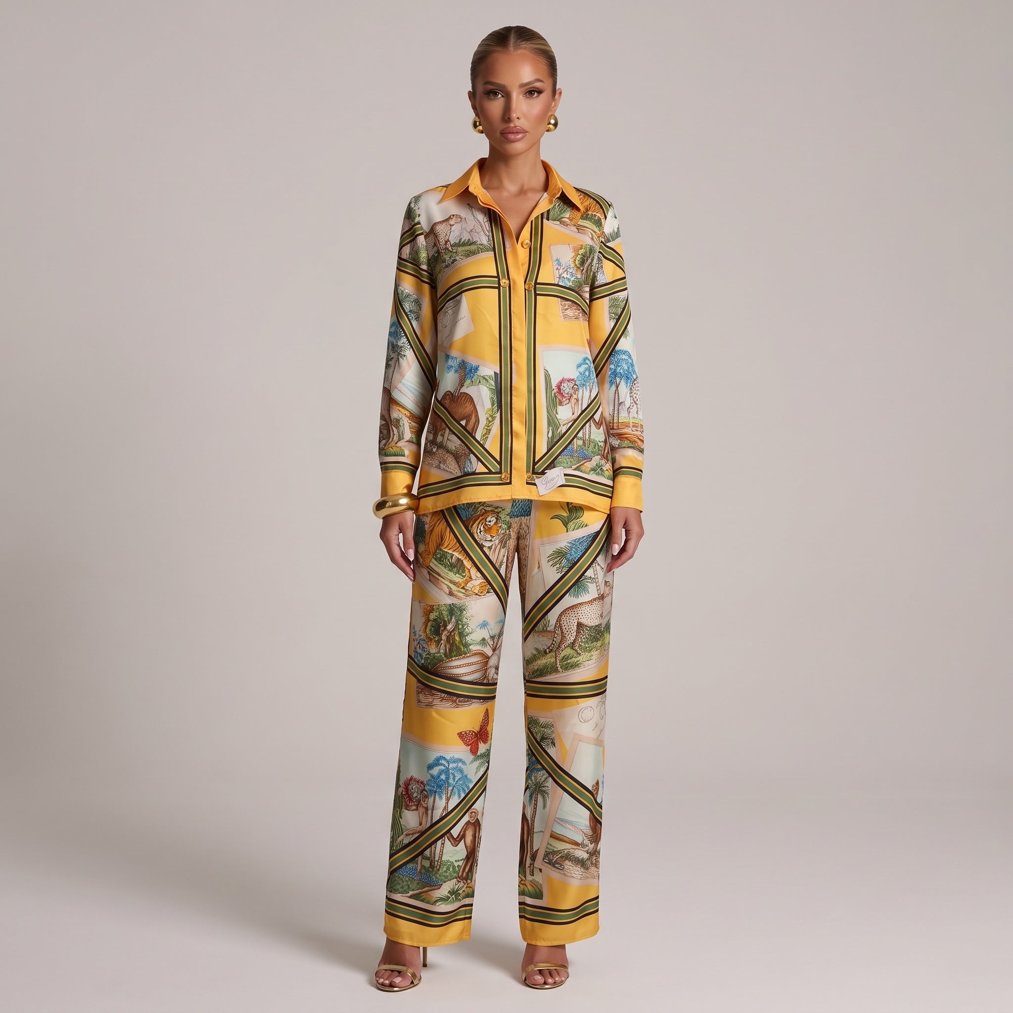 Gucci Safari Print Shirt & Wide-Leg Pants Set – Yellow💛⭐️ one size - MASTERPIECE