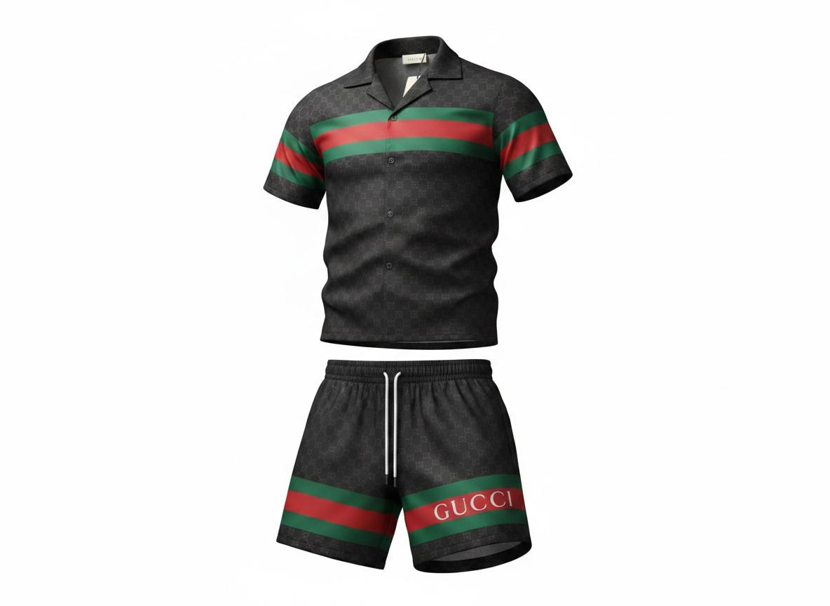 🖤 Gucci Web Stripe Monogram Set – Iconic Luxury Co - Ord Outfit 🩳👕🔥 - MASTERPIECE
