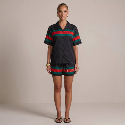 🖤 Gucci Web Stripe Monogram Set – Iconic Luxury Co - Ord Outfit 🩳👕🔥 - MASTERPIECE