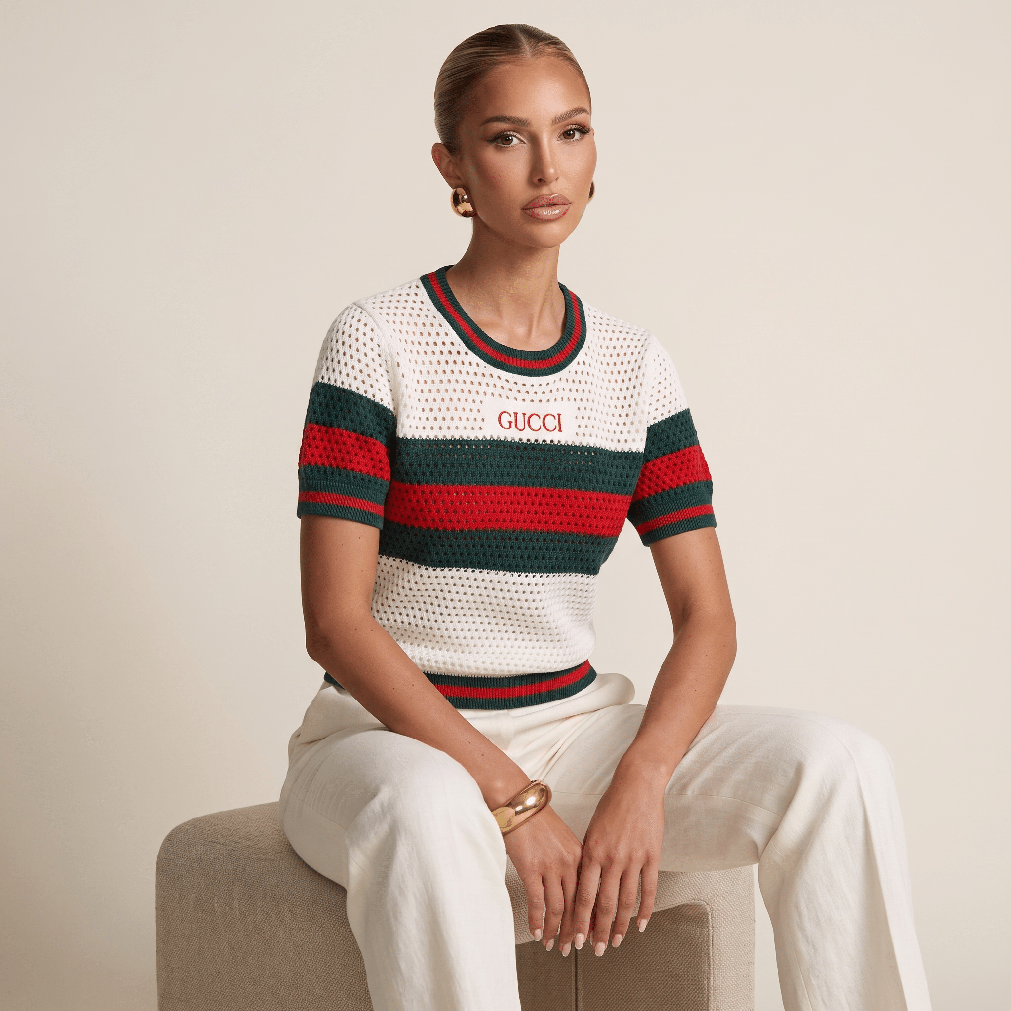 🤍❤️💚 Gucci Web Stripe Open Knit Top | One Size - MASTERPIECE
