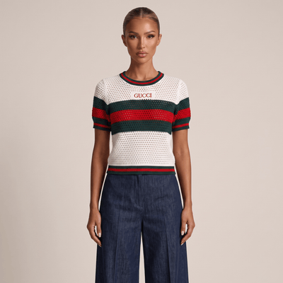 🤍❤️💚 Gucci Web Stripe Open Knit Top | One Size - MASTERPIECE