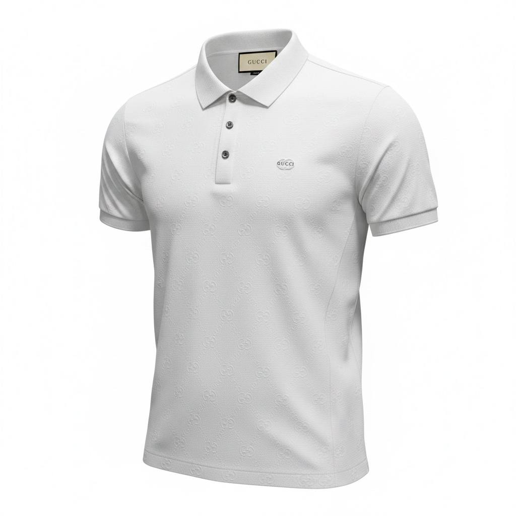 🤍 Gucci White Monogram Polo Shirt – Minimal Luxury Essential 👕✨ - MASTERPIECE
