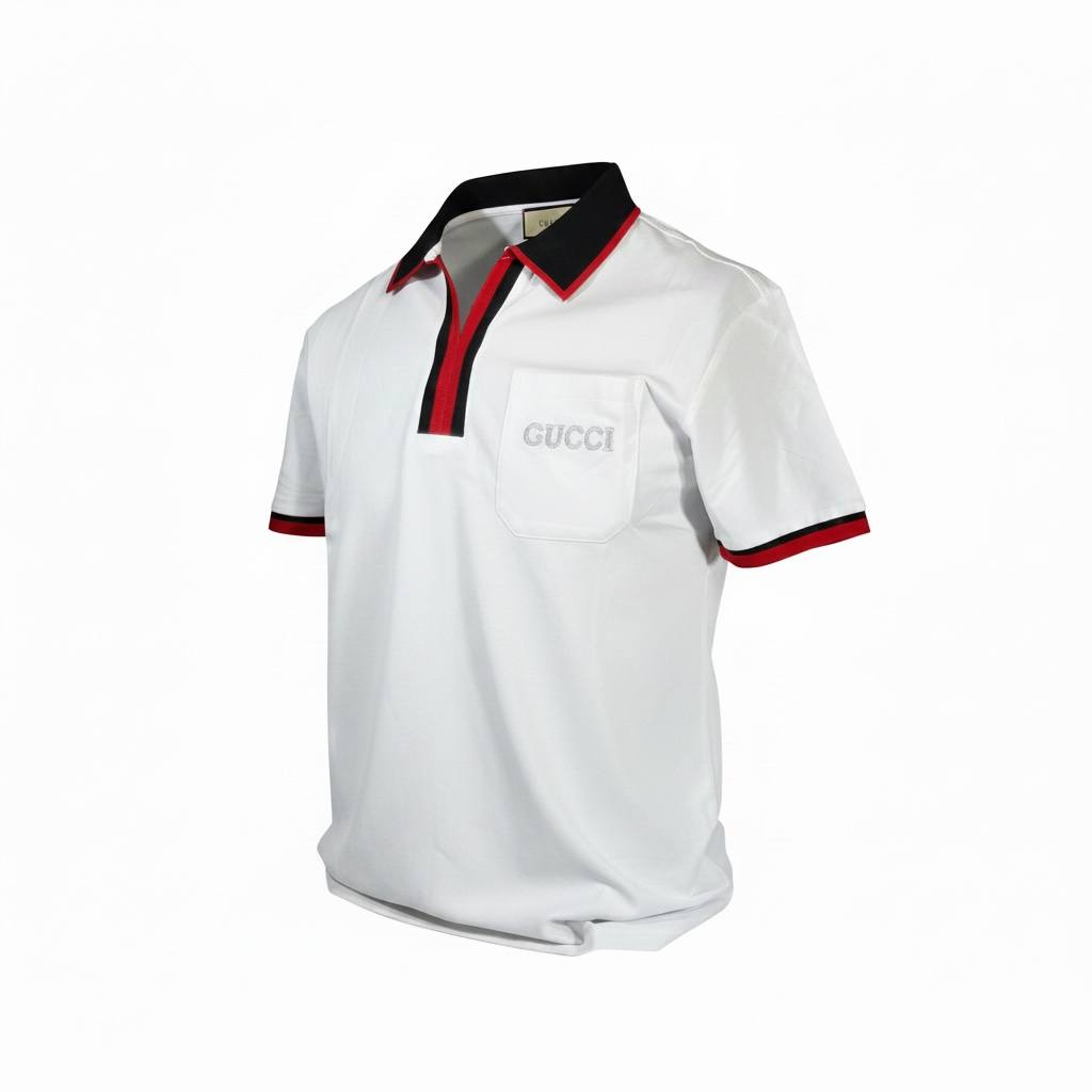 🤍 Gucci White Polo Shirt with Web Stripe Detail – Iconic Luxury Fit 👕🔥 - MASTERPIECE