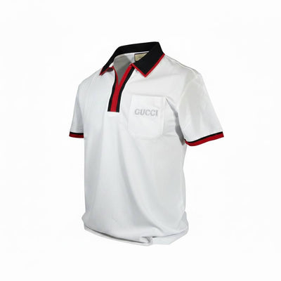 🤍 Gucci White Polo Shirt with Web Stripe Detail – Iconic Luxury Fit 👕🔥 - MASTERPIECE