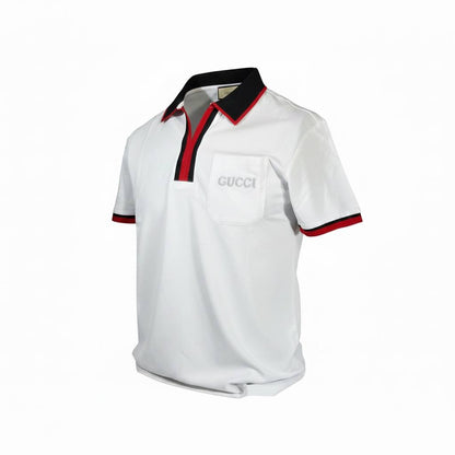 🤍 Gucci White Polo Shirt with Web Stripe Detail – Iconic Luxury Fit 👕🔥 - MASTERPIECE