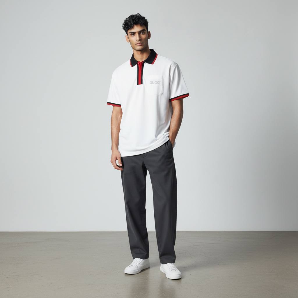 🤍 Gucci White Polo Shirt with Web Stripe Detail – Iconic Luxury Fit 👕🔥 - MASTERPIECE