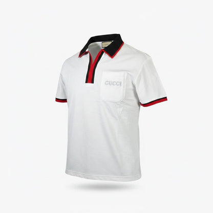 🤍 Gucci White Polo Shirt with Web Stripe Detail – Iconic Luxury Fit 👕🔥 - MASTERPIECE