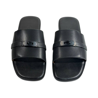 Hermès Black Double Strap Slides – Timeless Luxury Flat Sandals 🖤👡 - MASTERPIECE