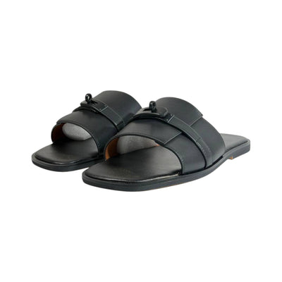 Hermès Black Double Strap Slides – Timeless Luxury Flat Sandals 🖤👡 - MASTERPIECE