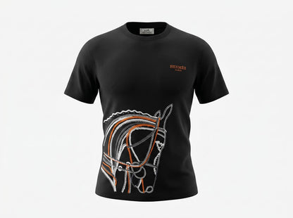 🖤 Hermès Black Horse Graphic T-Shirt – Luxury Casual Tee 🧡 - MASTERPIECE
