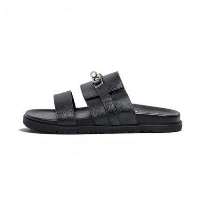 Hermès Black Luxury Slide Sandals – Premium Designer Summer Slippers 🖤✨ - MASTERPIECE
