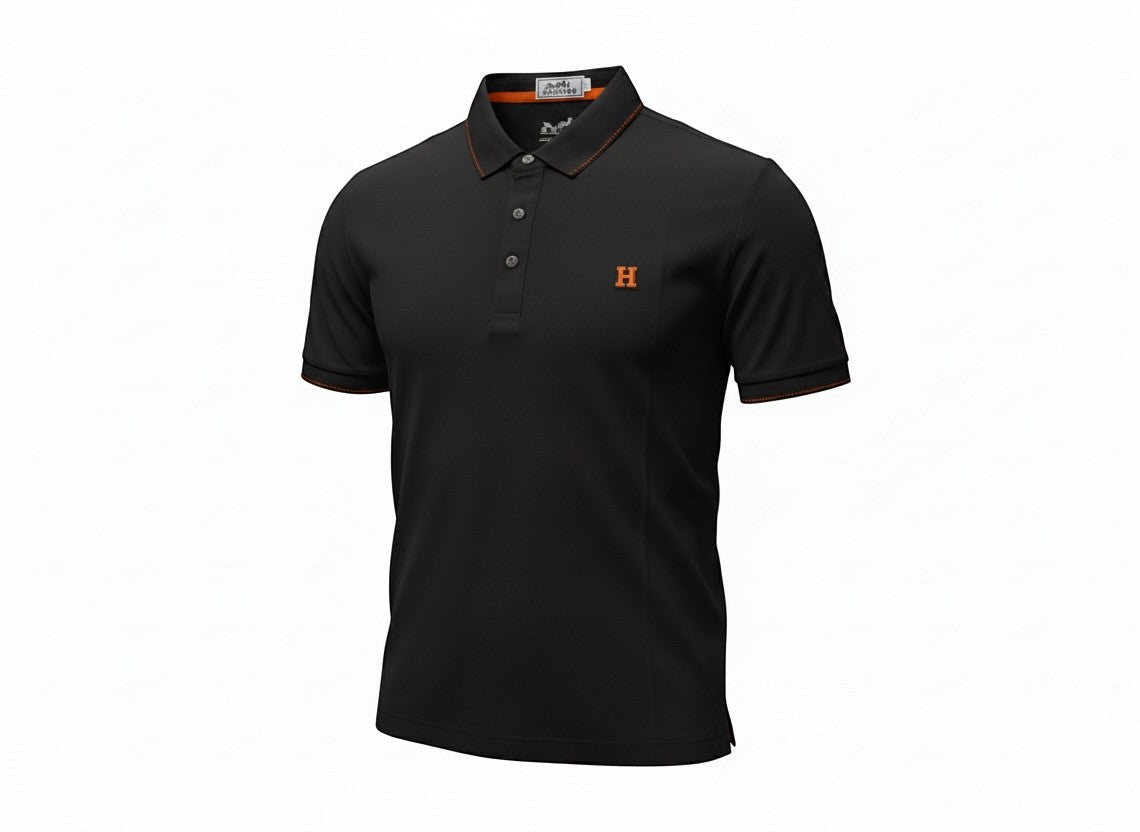 Hermès Black Polo Shirt 🖤🧡 Premium Minimal Icon - MASTERPIECE