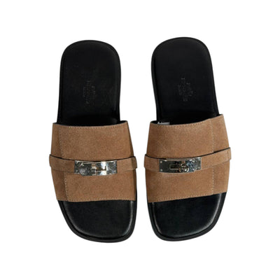 Hermès Brown Suede Slides 🤎✨ Luxury Flat Sandals for Men - MASTERPIECE