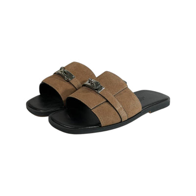 Hermès Brown Suede Slides 🤎✨ Luxury Flat Sandals for Men - MASTERPIECE