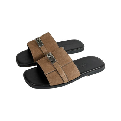 Hermès Brown Suede Slides 🤎✨ Luxury Flat Sandals for Men - MASTERPIECE