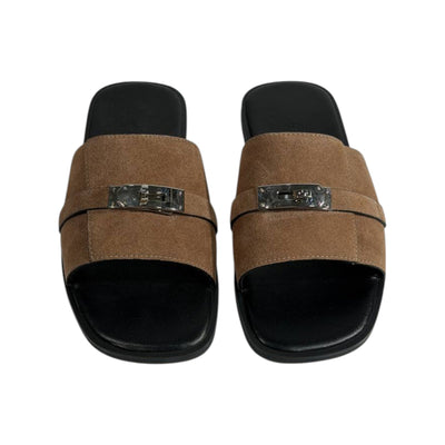 Hermès Brown Suede Slides 🤎✨ Luxury Flat Sandals for Men - MASTERPIECE