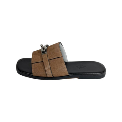 Hermès Brown Suede Slides 🤎✨ Luxury Flat Sandals for Men - MASTERPIECE