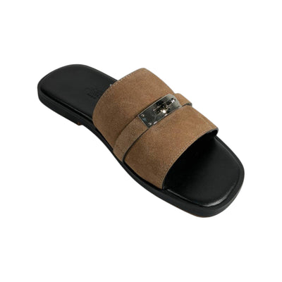 Hermès Brown Suede Slides 🤎✨ Luxury Flat Sandals for Men - MASTERPIECE