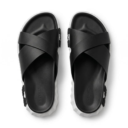 Hermès Chypre Cross Strap Slides – Black & White - MASTERPIECE