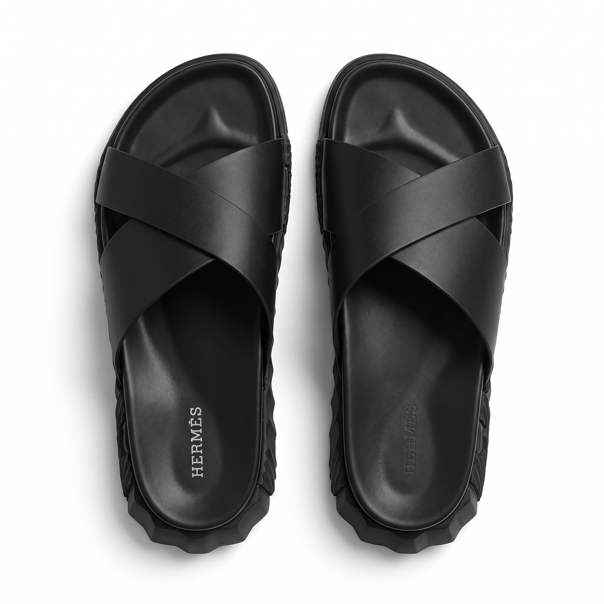Hermès Chypre Monochrome Cross Strap Slides – All Black - MASTERPIECE