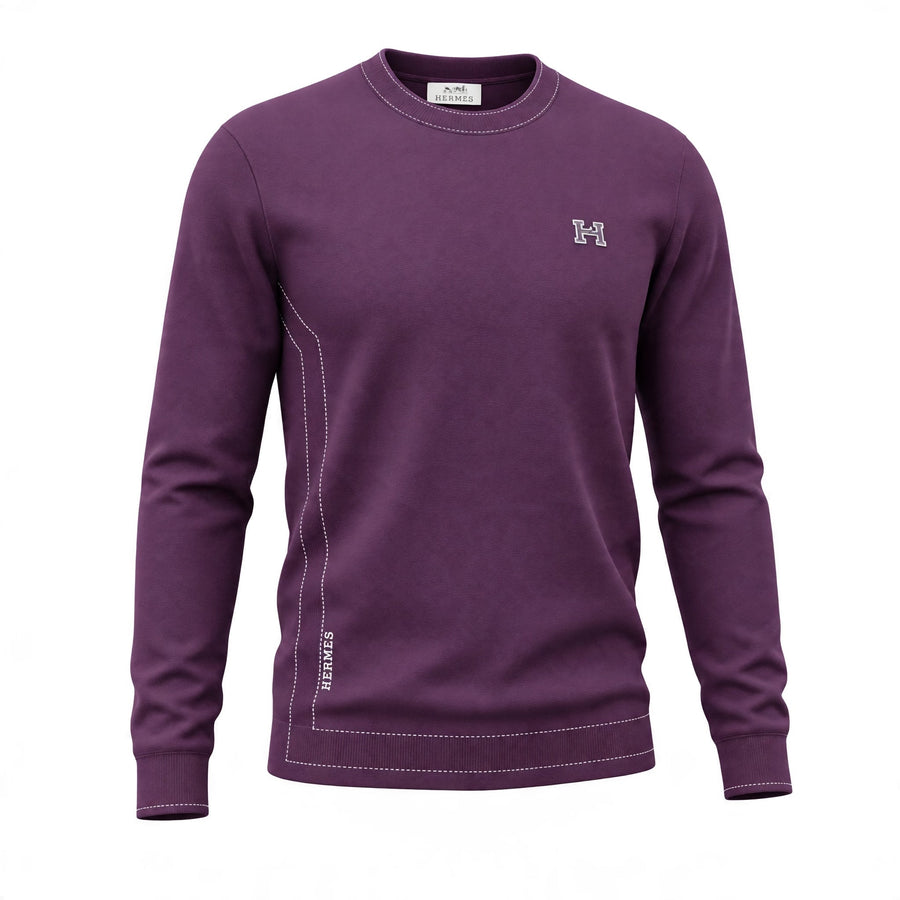 Hermès Contrast Stitch Crewneck Sweatshirt — Plum