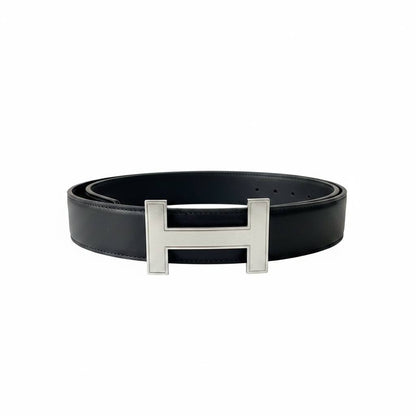 Hermès Inspired Black H Buckle Belt 120CM 🖤✨ Luxury Silver Buckle Designer Style Belt - MASTERPIECE