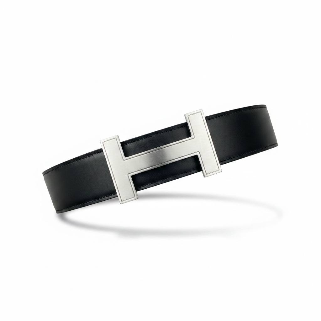 Hermès Inspired Black H Buckle Belt 120CM 🖤✨ Luxury Silver Buckle Designer Style Belt - MASTERPIECE