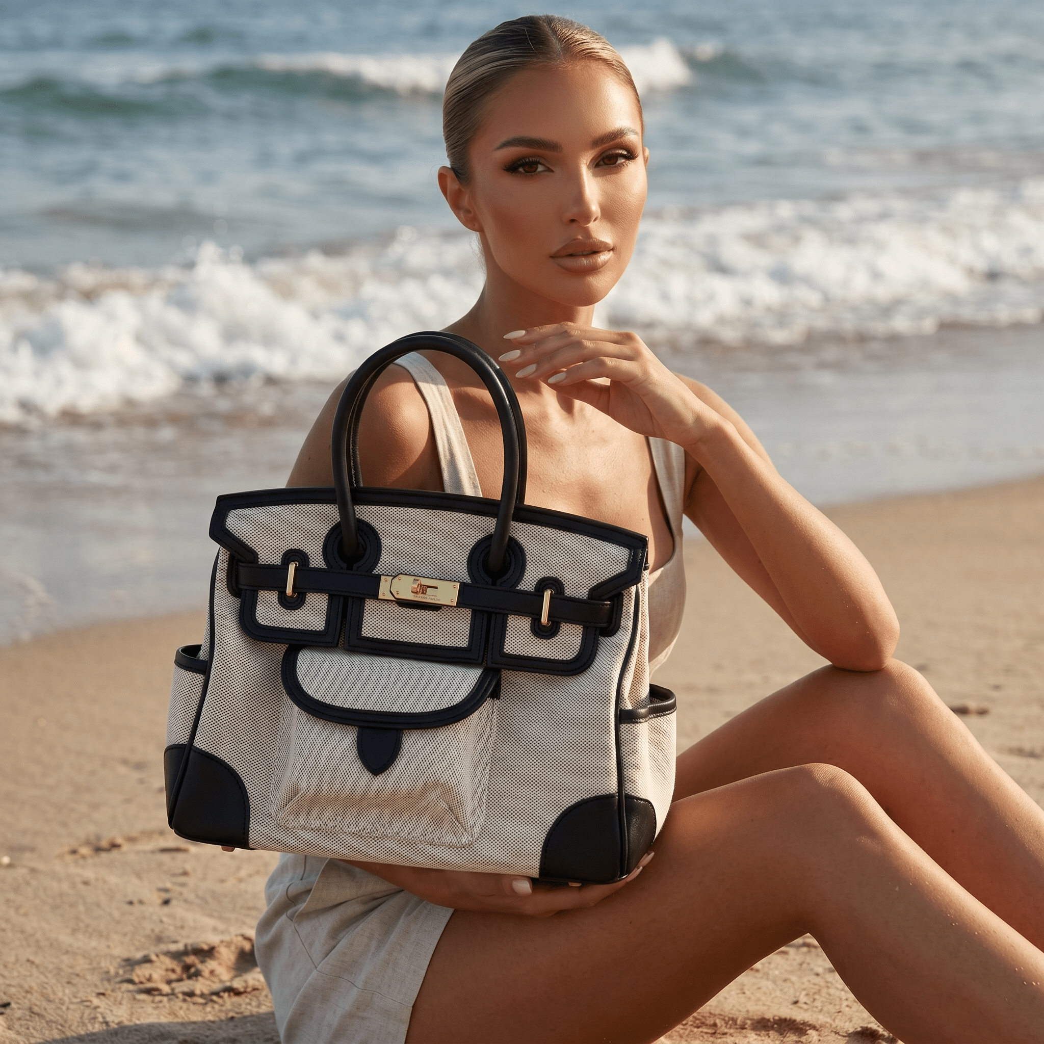 👜 Hermès-Inspired Canvas & Leather Structured Tote - MASTERPIECE