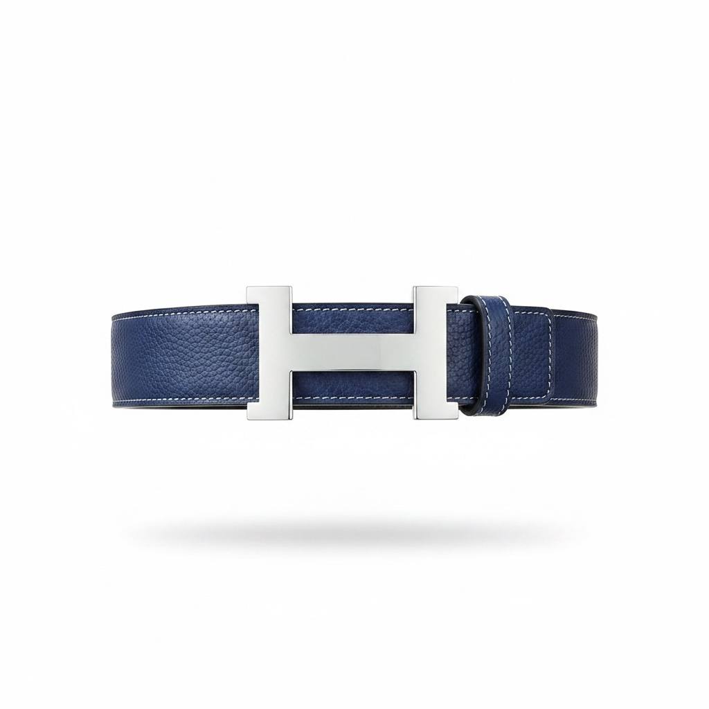 Hermès Inspired Navy H Buckle Belt 125CM 💙✨ Luxury Silver Buckle Designer Style Belt - MASTERPIECE