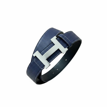 Hermès Inspired Navy H Buckle Belt 125CM 💙✨ Luxury Silver Buckle Designer Style Belt - MASTERPIECE