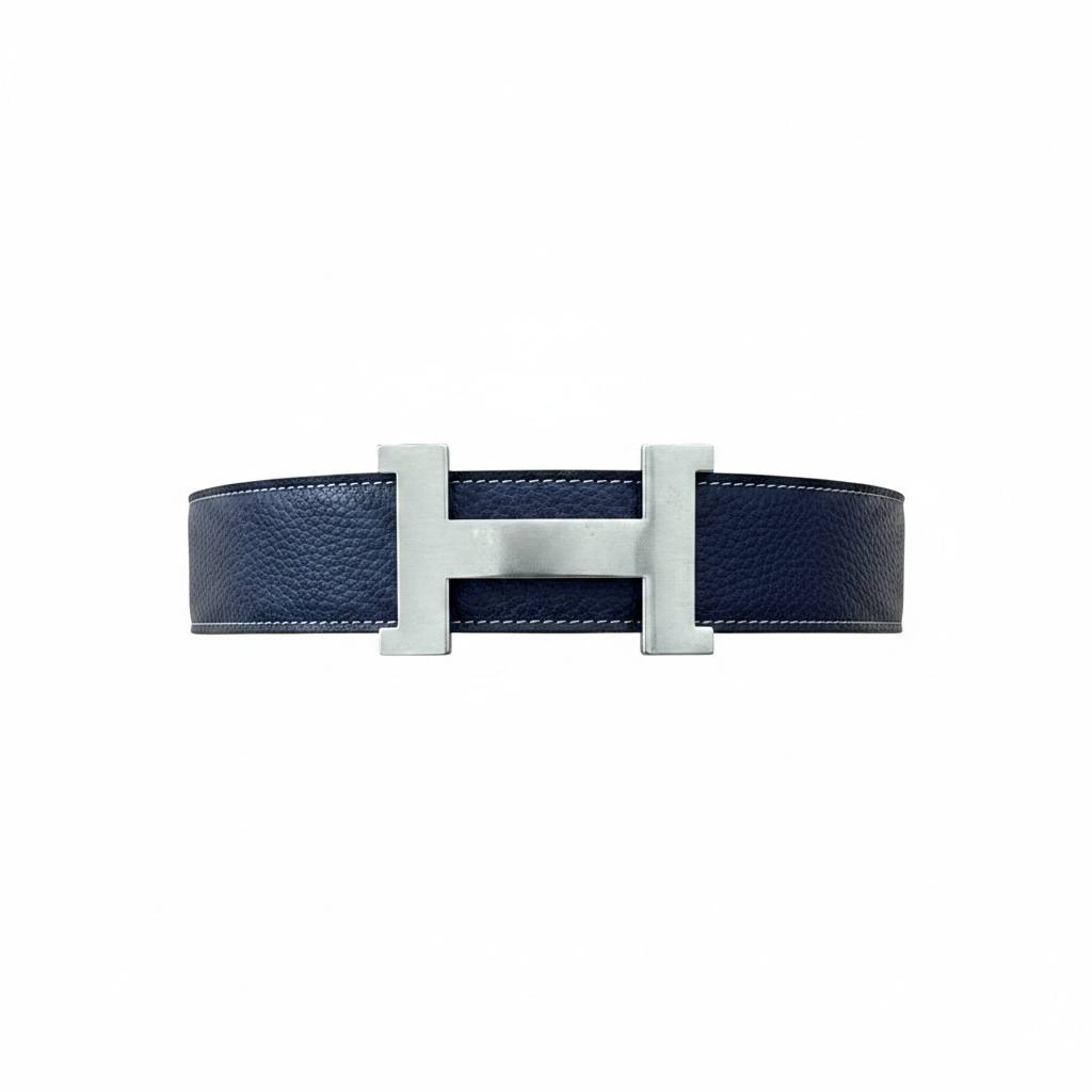 Hermès Inspired Navy H Buckle Belt 125CM 💙✨ Luxury Silver Buckle Designer Style Belt - MASTERPIECE