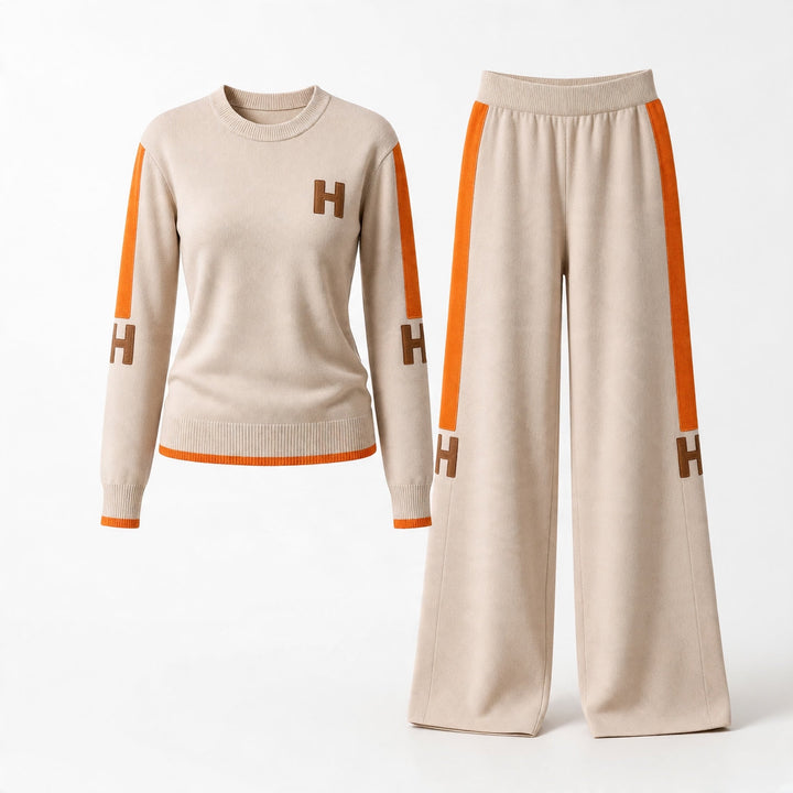 Hermès Knit Track Set – Beige & Orange Contrast