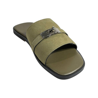 Hermès Olive Green Suede Slides 💚✨ Luxury Flat Sandals for Men - MASTERPIECE