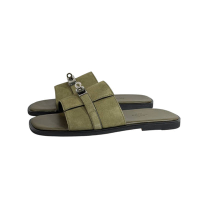 Hermès Olive Green Suede Slides 💚✨ Luxury Flat Sandals for Men - MASTERPIECE