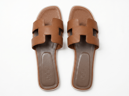 🤎 Hermès Oran-Inspired Camel Leather Sandals | Timeless Luxury Flat Slides - MASTERPIECE