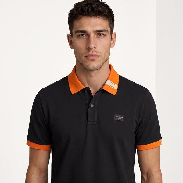 Hermès Polo – Black Orange Collar 🟠