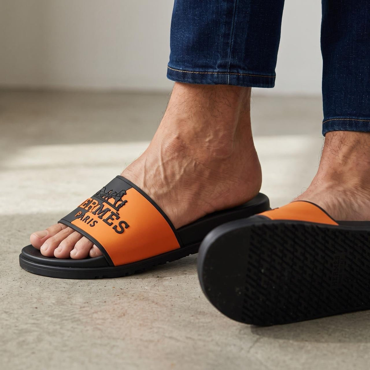 Hermès Pool Slide – Black & Orange 🟠🖤 - MASTERPIECE