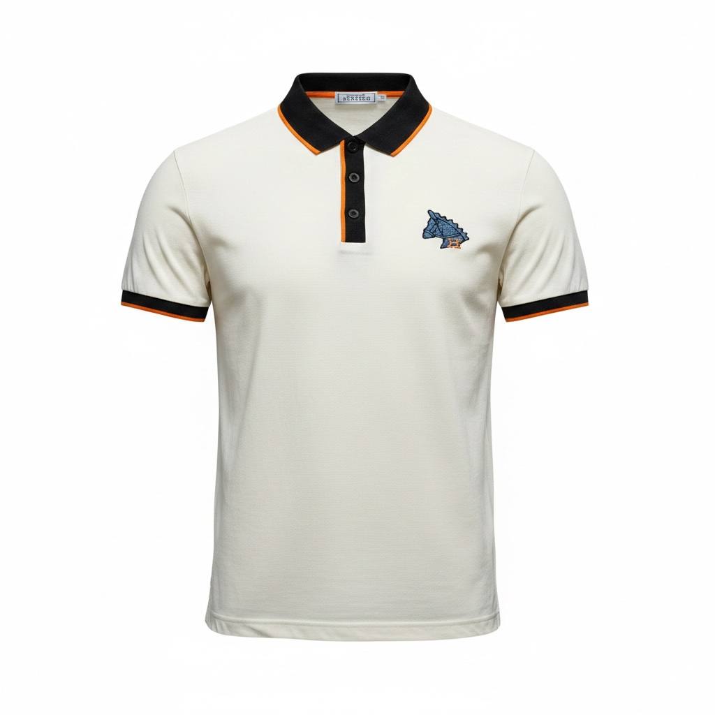 Hermes Premium Contrast Polo Shirt 🧡🤍 | Luxury Minimal Design Slim Fit Tee - MASTERPIECE