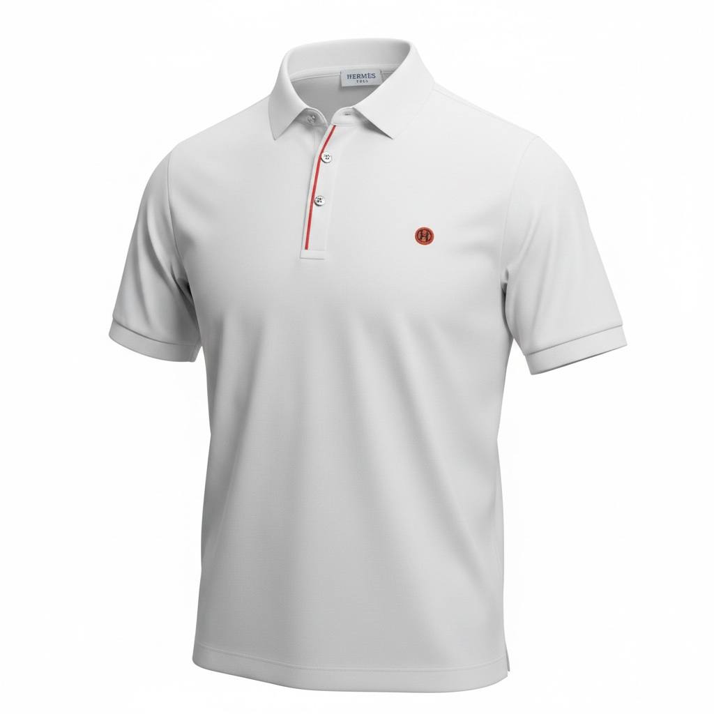 Hermès Premium White Polo Shirt – Elegant Luxury Slim Fit Tee 👕🤍 - MASTERPIECE