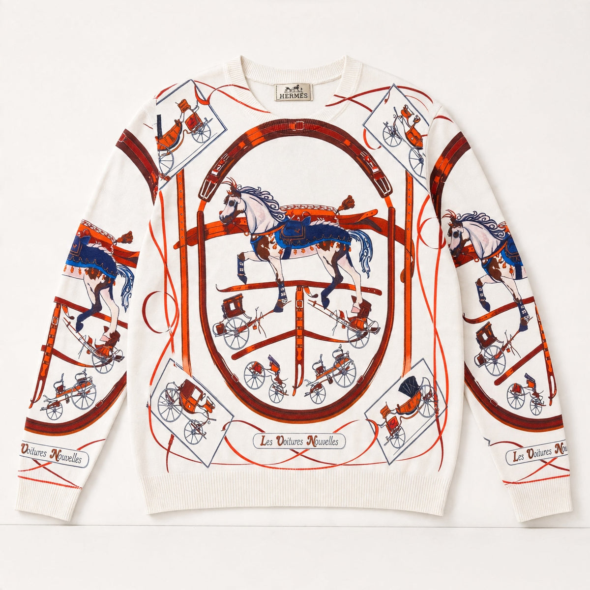 Hermès Printed Sweater – Ecru Carousel Motif - MASTERPIECE