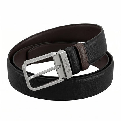 ✨ Hermès Reversible Textured Leather Belt – Black & Brown | 125 CM 🔥 - MASTERPIECE