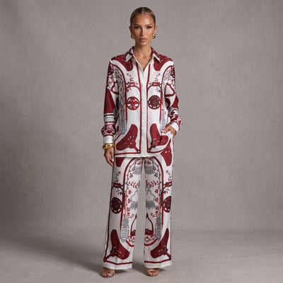 Hermes Shirt & Trouser Set – Red Print ✨ one size - MASTERPIECE