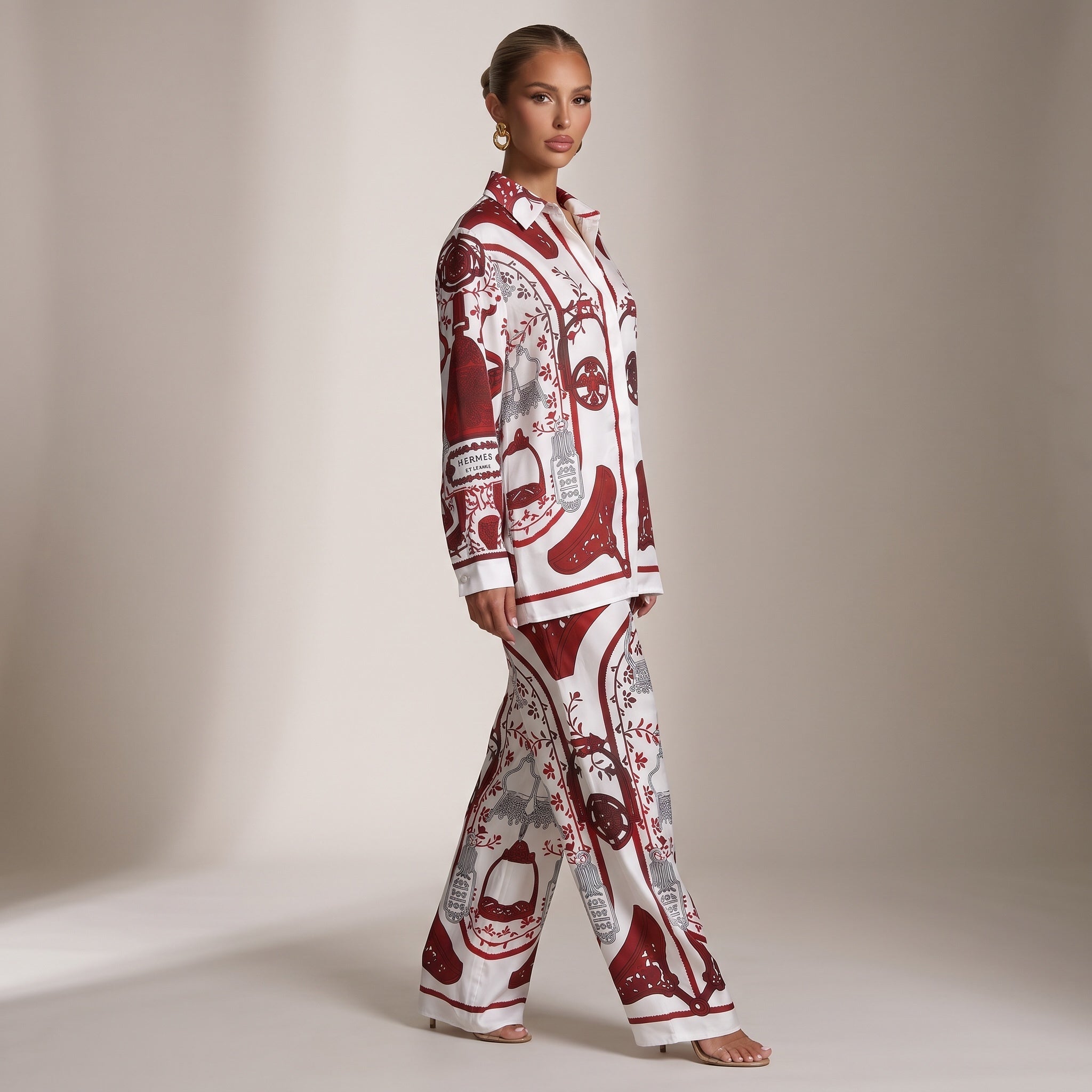 Hermes Shirt & Trouser Set – Red Print ✨ one size - MASTERPIECE