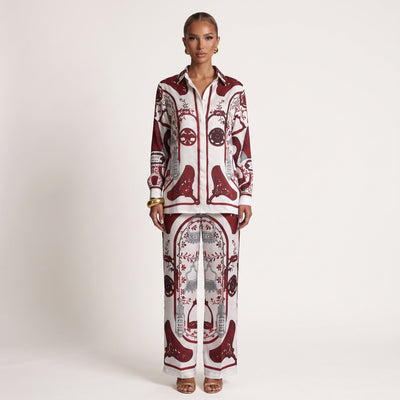 Hermes Shirt & Trouser Set – Red Print ✨ one size - MASTERPIECE