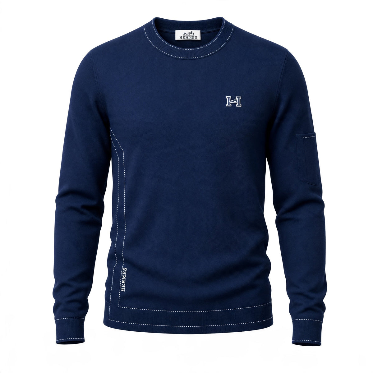 Hermès Stitch Detail Crewneck Sweatshirt — Navy - MASTERPIECE