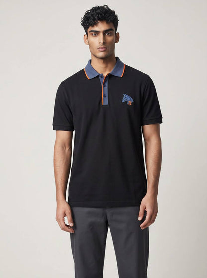 🖤 Hermes Style Black Polo Shirt – Contrast Trim Luxury Polo 👕✨ - MASTERPIECE